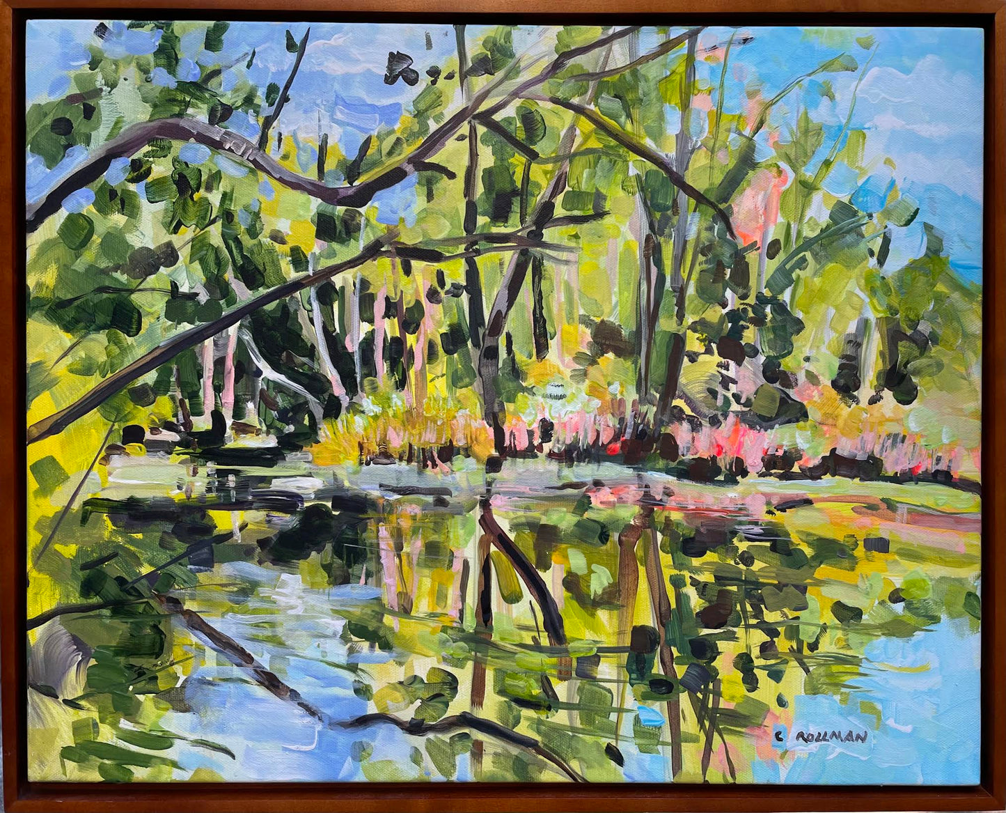 Acrylic 16 x 20 framed painting of Cranberry Bogs in Shady Valley, Tennessee. Near the Great Smoky Mountains National Park.