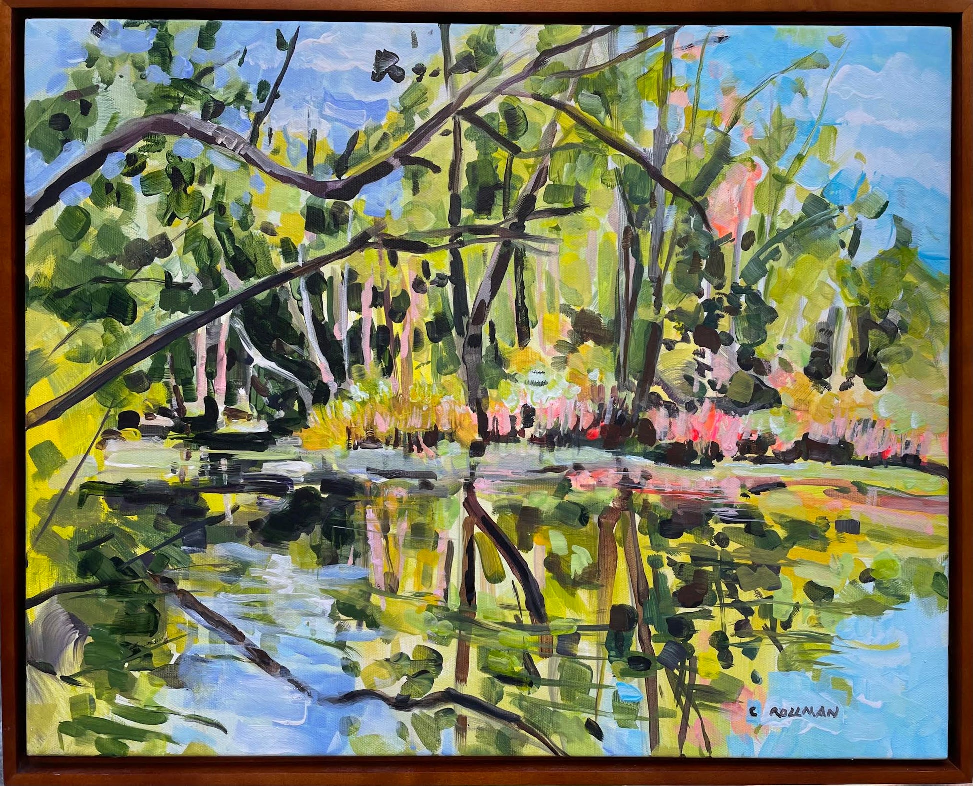 Acrylic 16 x 20 framed painting of Cranberry Bogs in Shady Valley, Tennessee. Near the Great Smoky Mountains National Park.