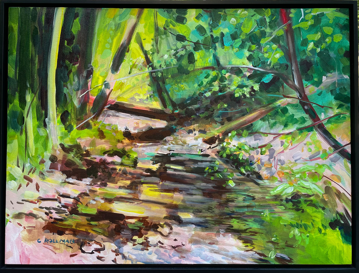 Acrylic 18 x 24 framed painting of Carr Creek in the Great Smoky Mountains National Park.