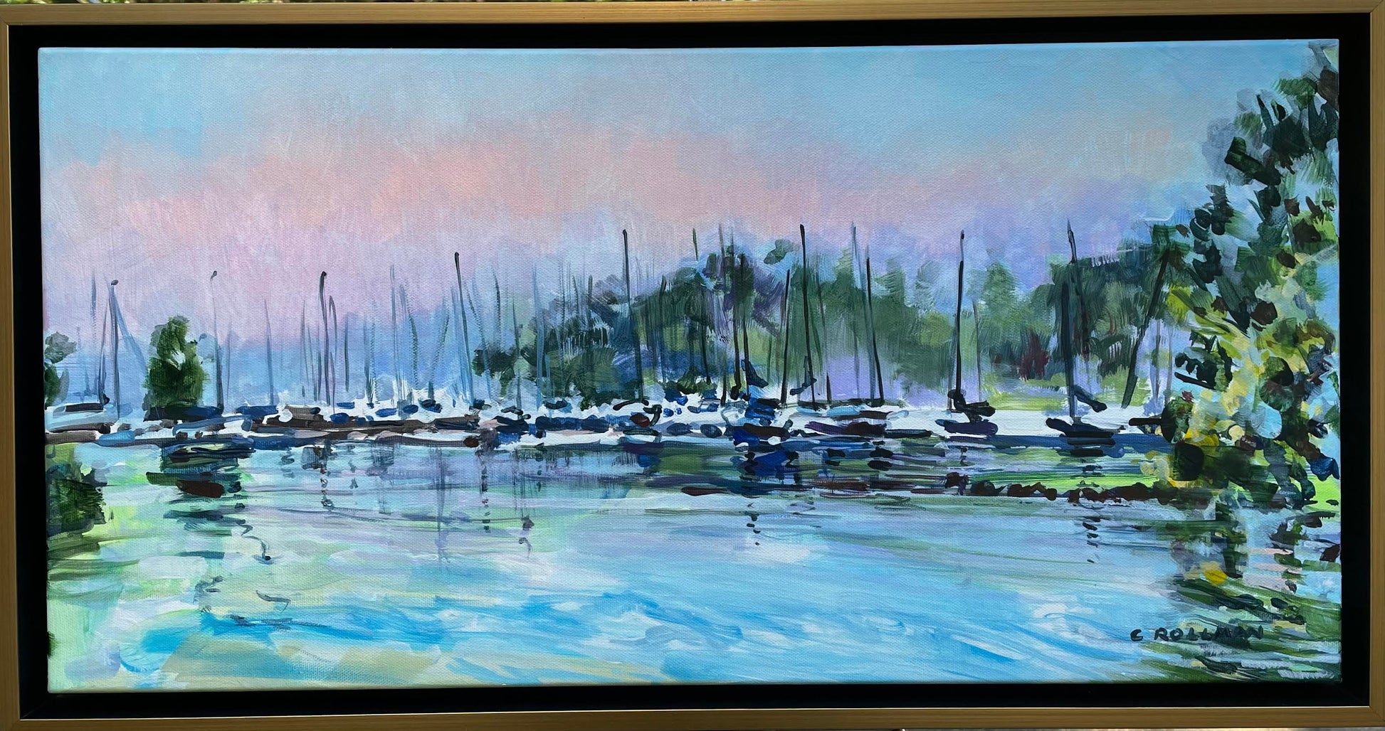 Acrylic 12 x 24 framed painting of Concord Park Marina in Knoxville, Tennessee.