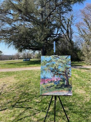 Under in Cedar Trees  - Acrylic Painting by artist Charlotte Rollman