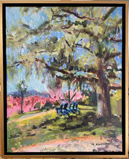 Under in Cedar Trees  - Acrylic Painting by artist Charlotte Rollman