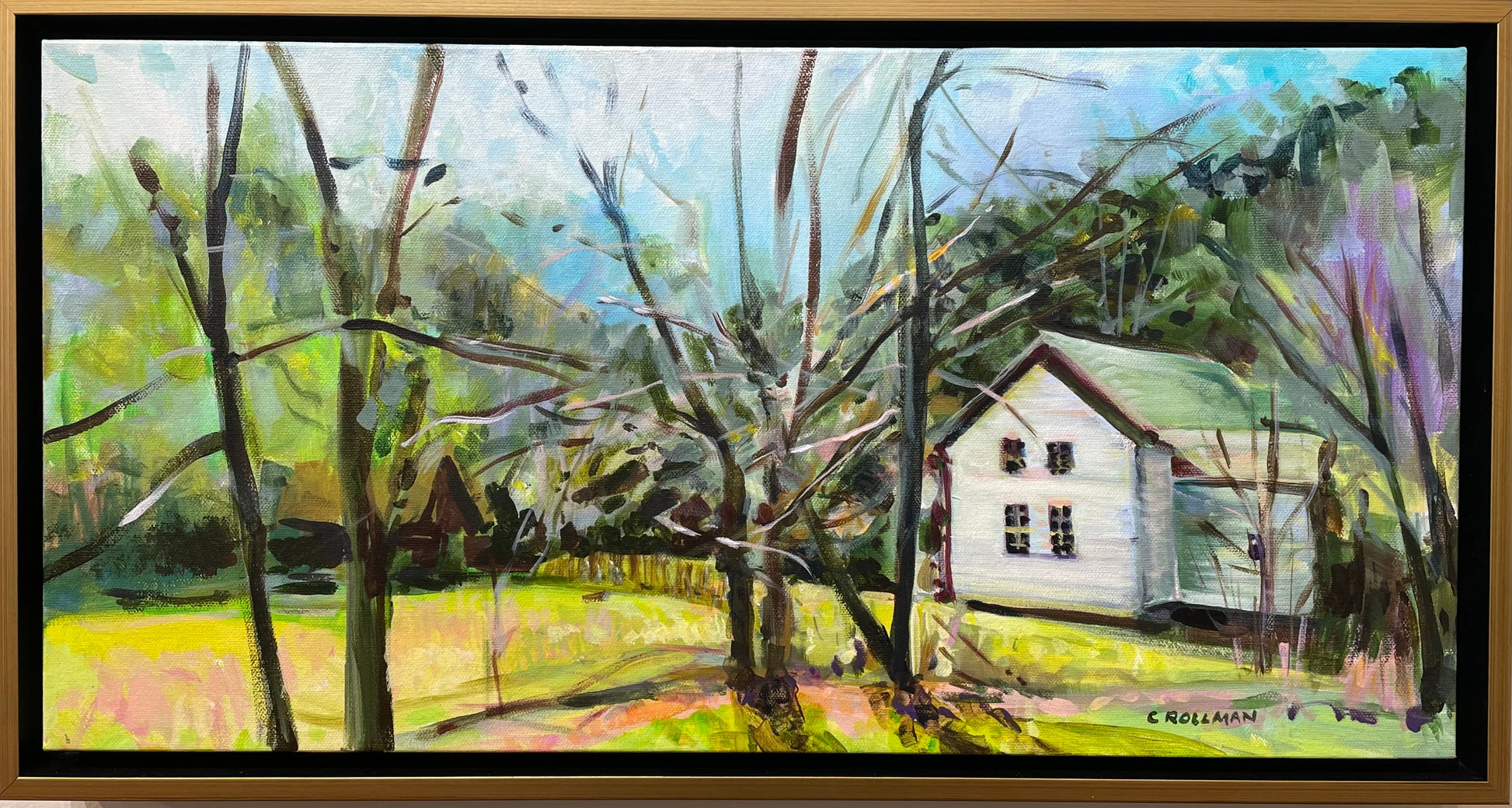 Acrylic 12 x 24 framed painting of Becky's Place in Cades Cove in Great Smoky Mountains National Park.