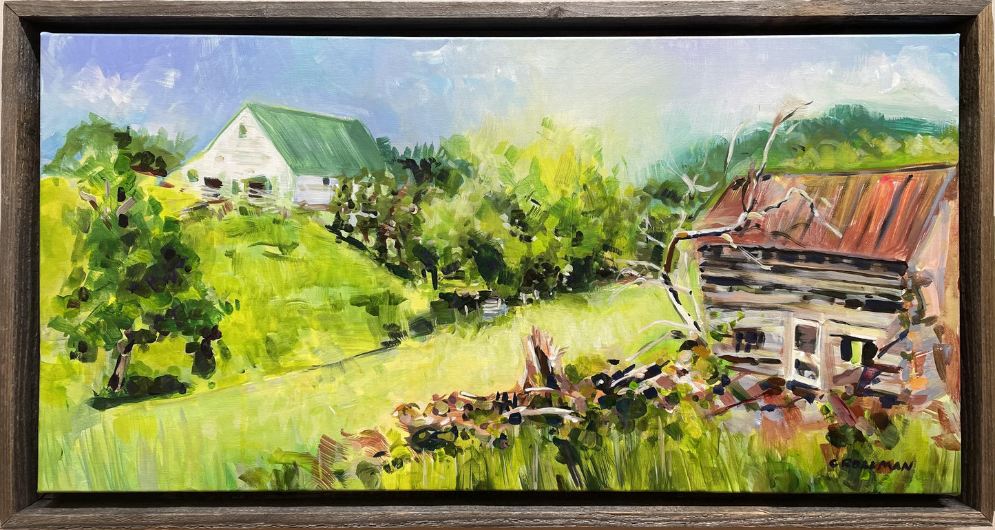 Acrylic 15 x 30 framed painting of Kerr farm scene in Great Smoky Mountains National Park.