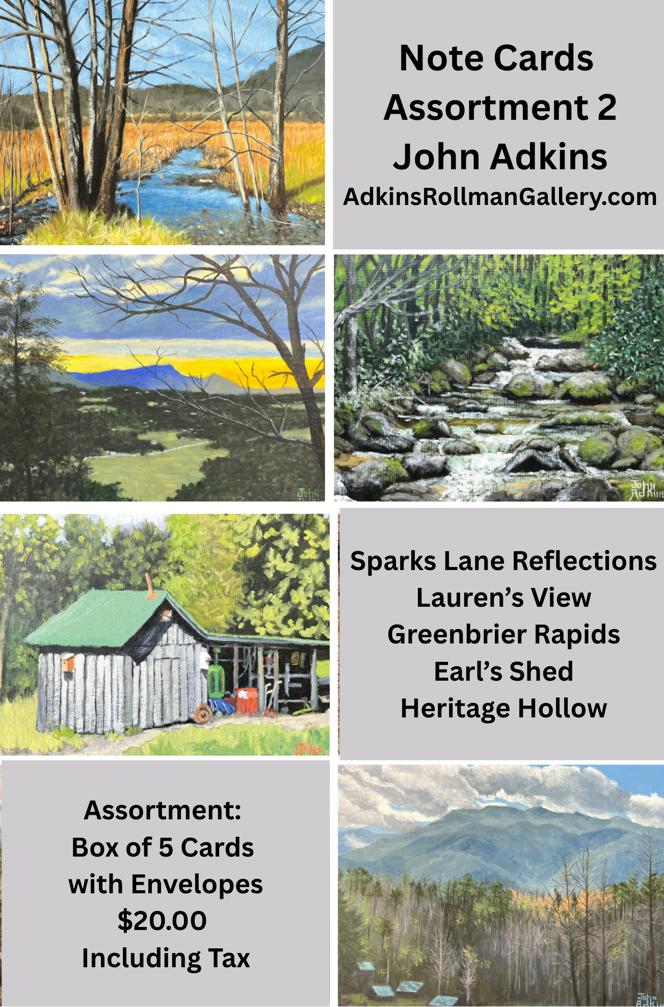 Note Card Assortment of Oil Artist John Adkins paintings.
