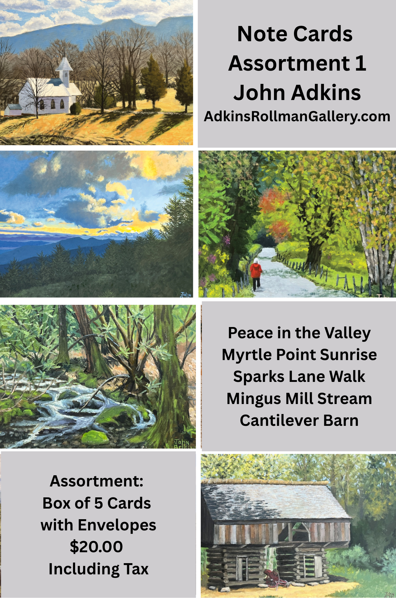 Note Card Assortment of Oil Artist John Adkins paintings.