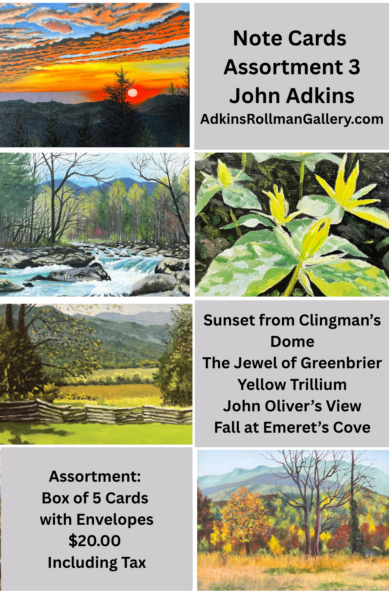 Note Card Assortment of Oil Artist John Adkins paintings.