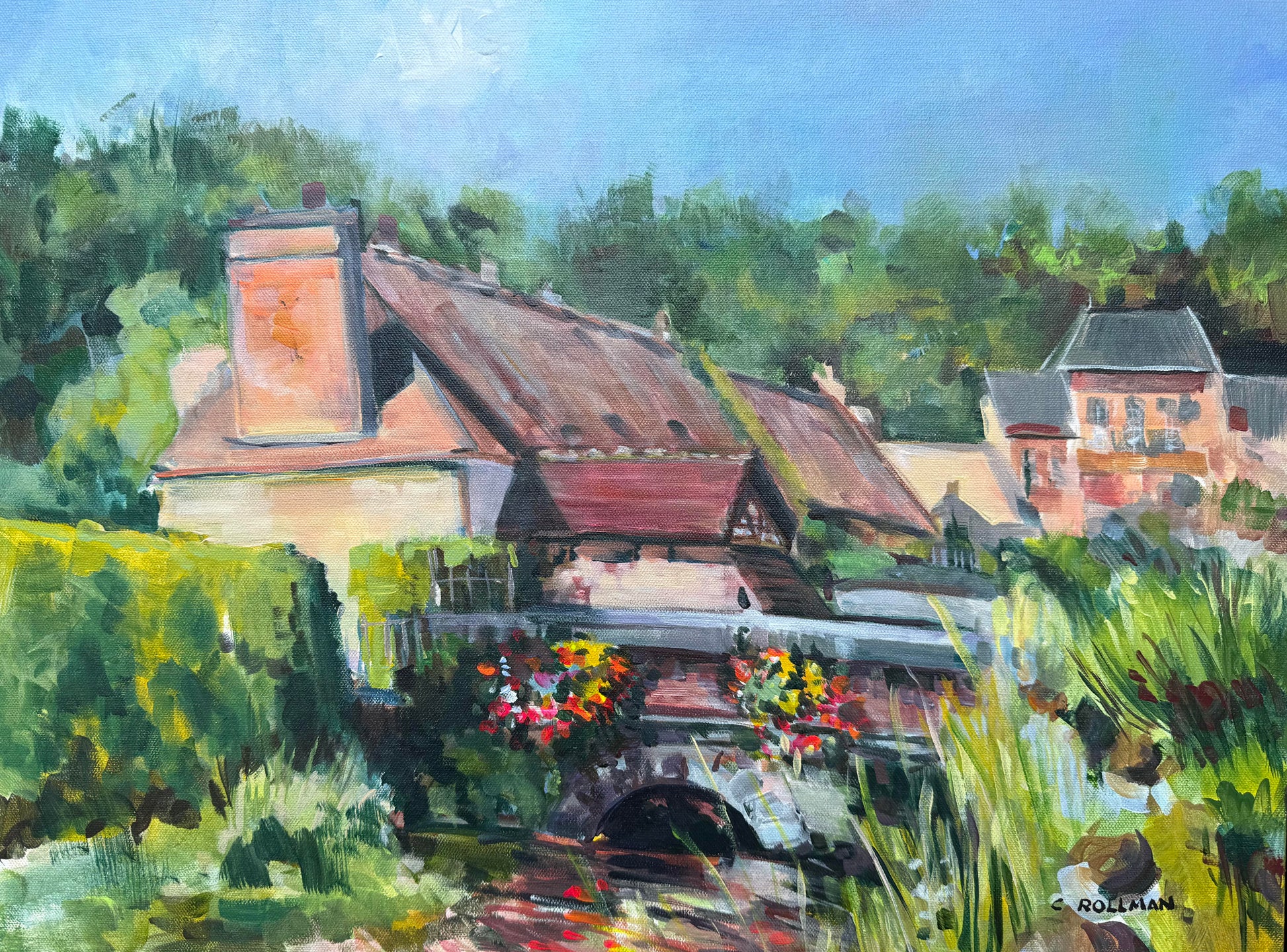Croisy-sur-Eure  - Acrylic Painting by  Charlotte Rollman 18x24 in France