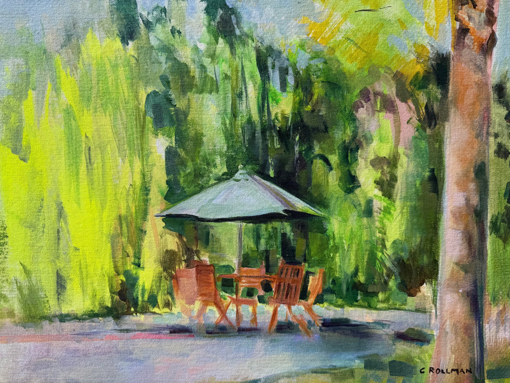 Evening Sauna - Acrylic Painting by Artist Charlotte Rollman 16x20 in France