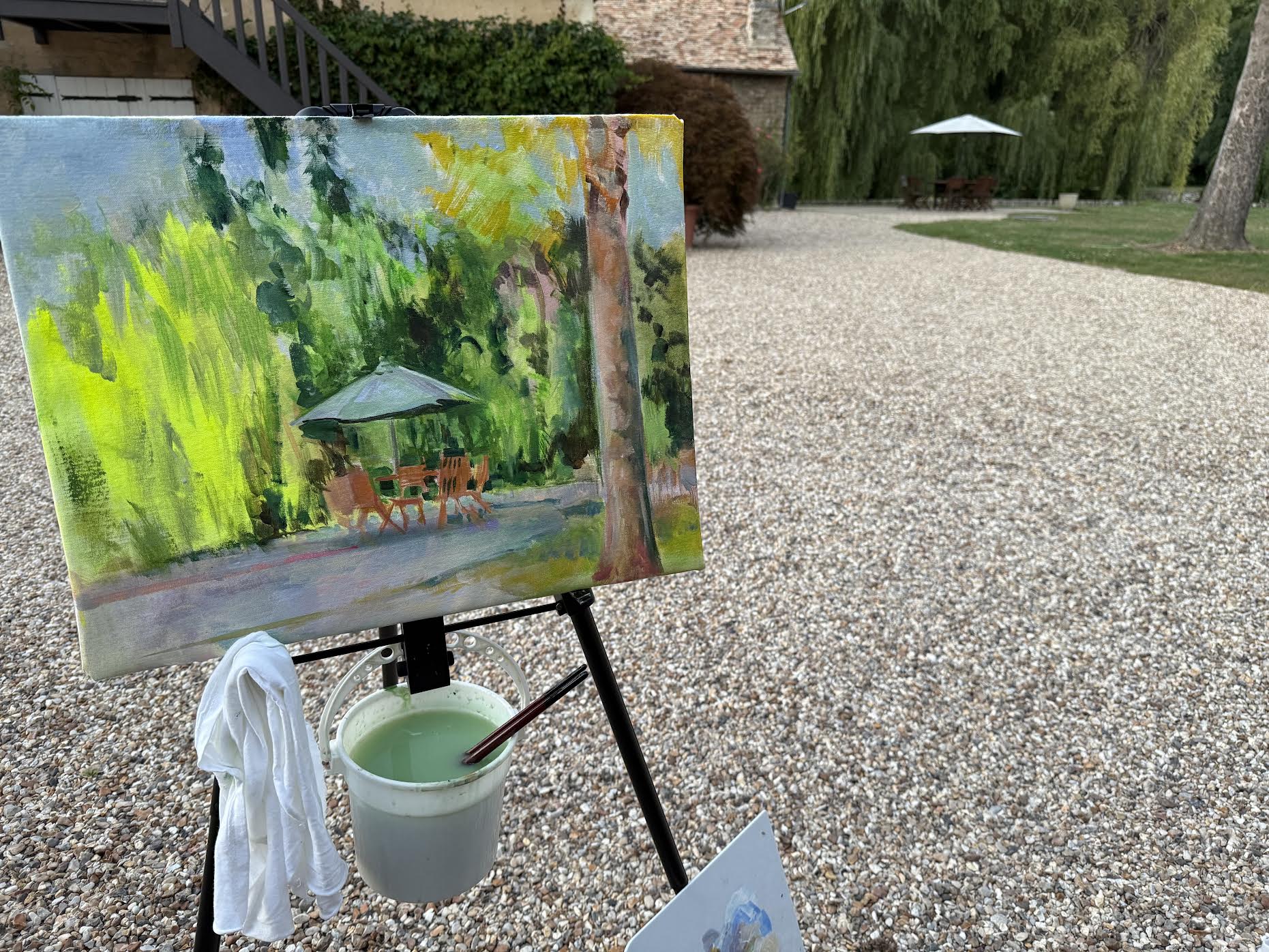 Evening Sauna - Acrylic Painting by Artist Charlotte Rollman 16x20 in France