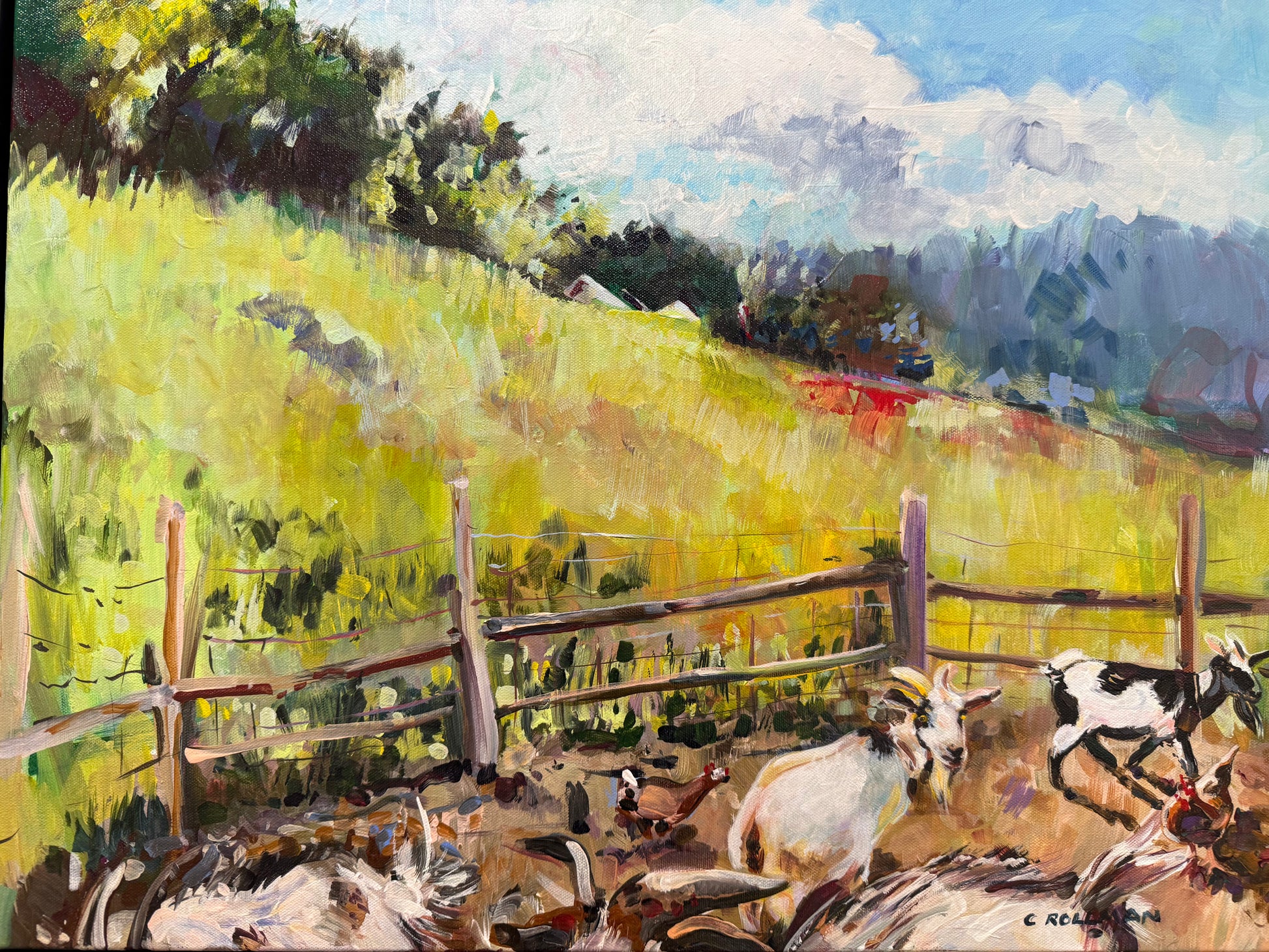 Goats Milk  - Acrylic Painting by artist Charlotte Rollman. Farm in English Mtn. TN.