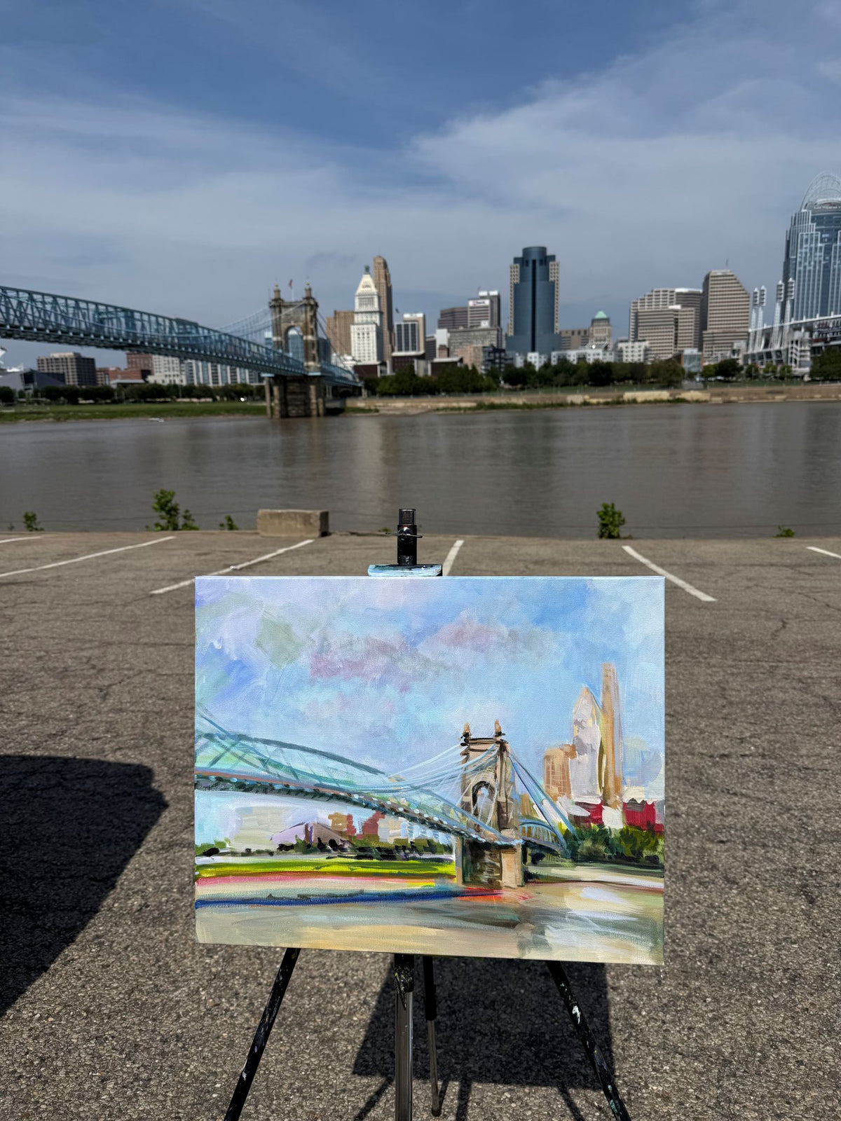 The Roebling Bridge on the Ohio - Acrylic Painting by Artist Charlotte Rollman 16x20