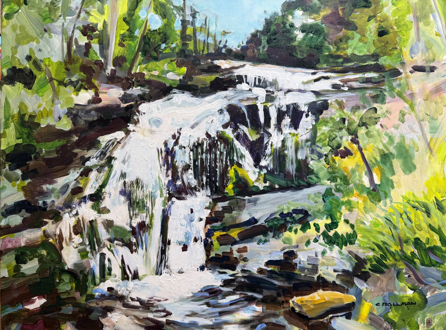 The Bald River Falls - Acrylic Painting by artist Charlotte Rollman 18x24