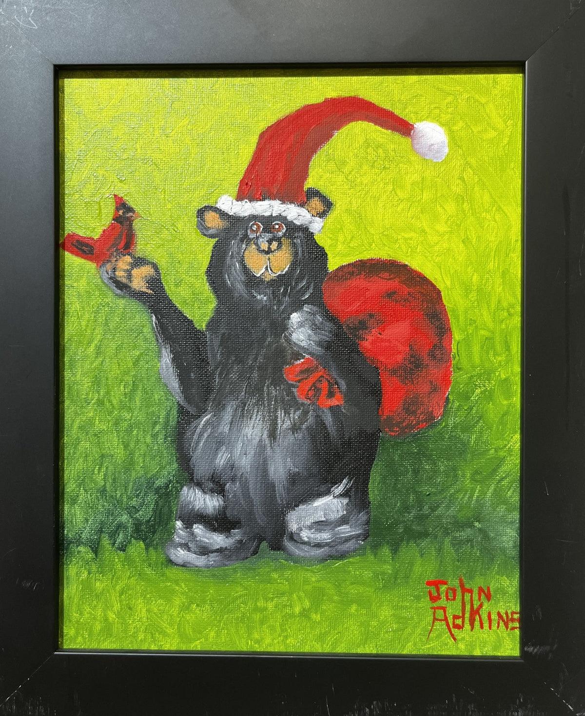 Santa Bear - Oil Painting by artist John Adkins 8x10