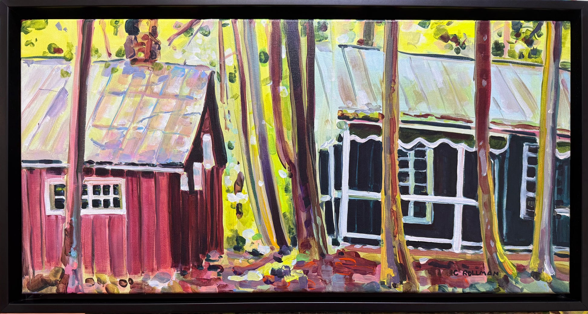 Original Smoky Mountain acrylic painting by artist Charlotte Rollman, 12x24 inches of Daisy Town.