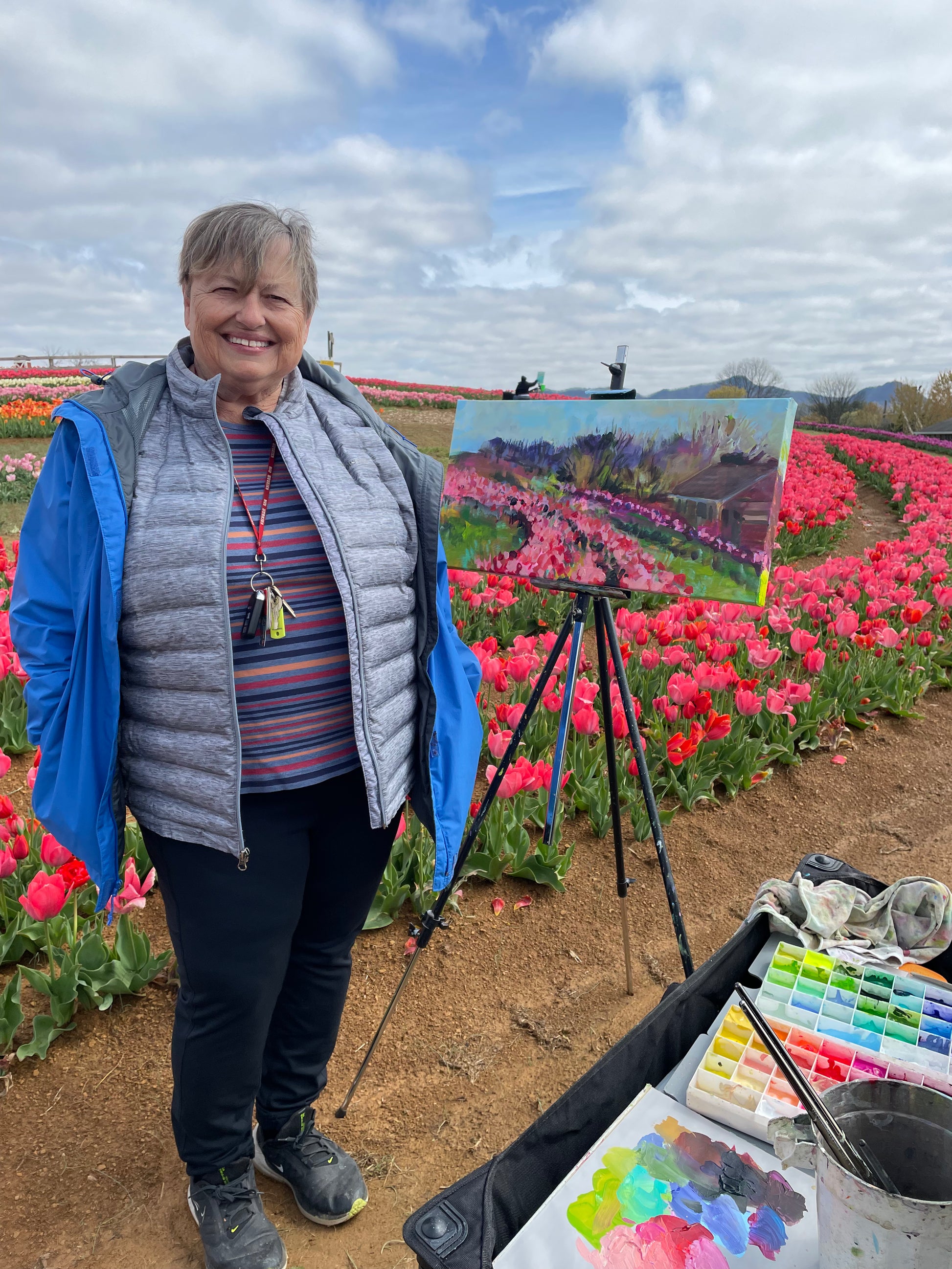 First Tulip Festival  - Acrylic Painting by artist Charlotte Rollman. Oakes Farm in Tennessee.