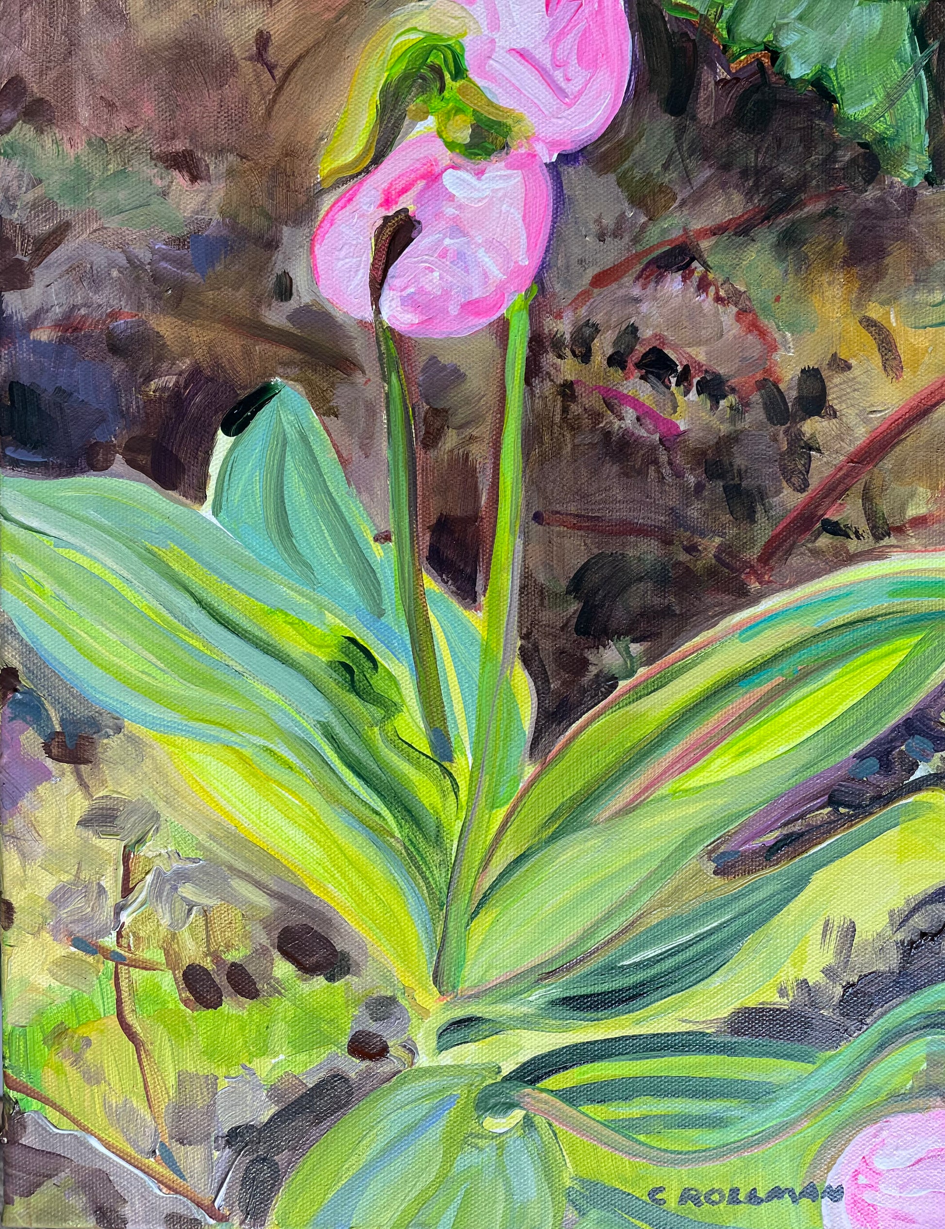 Walking With the Ladies - Acrylic Painting by artist Charlotte Rollman. Pink. In the Smoky Mountains.