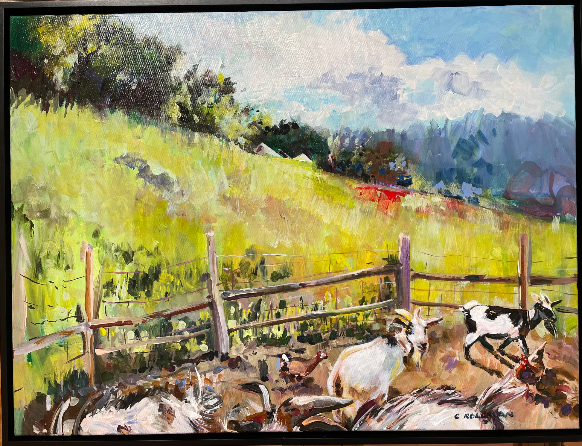 Goats Milk  - Acrylic Painting by artist Charlotte Rollman. Farm in English Mtn. TN.