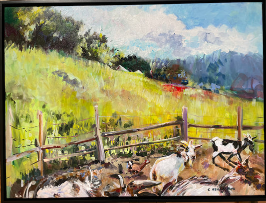 Goats Milk  - Acrylic Painting by artist Charlotte Rollman. Farm in English Mtn. TN.