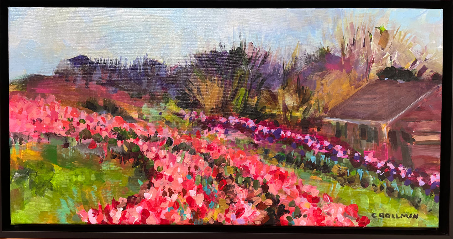 First Tulip Festival - Acrylic Painting by artist Charlotte Rollman. Oakes Farm in Tennessee.
