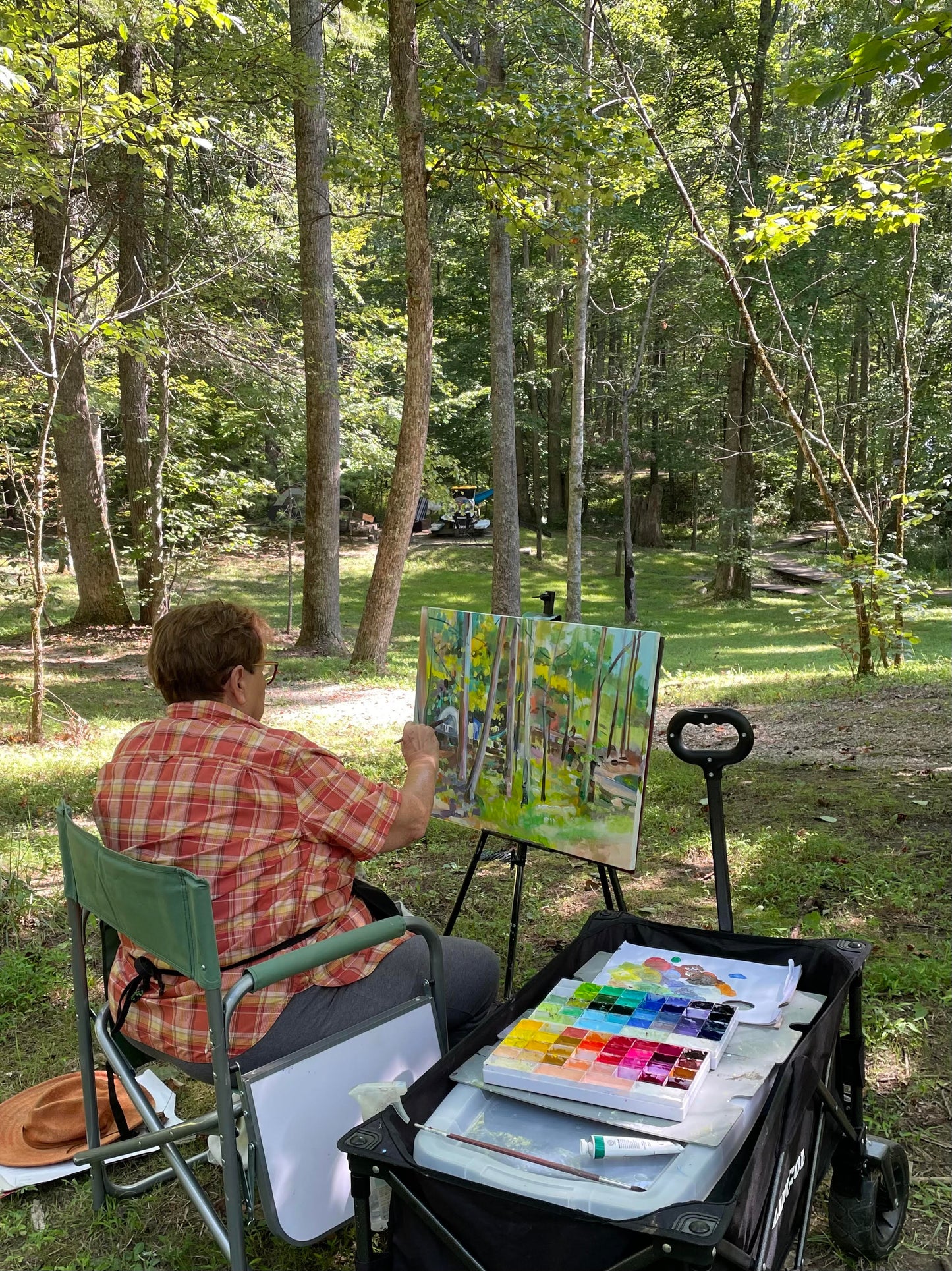 Camping at Koomer Ridge Ky  - Acrylic Painting by artist Charlotte Rollman
