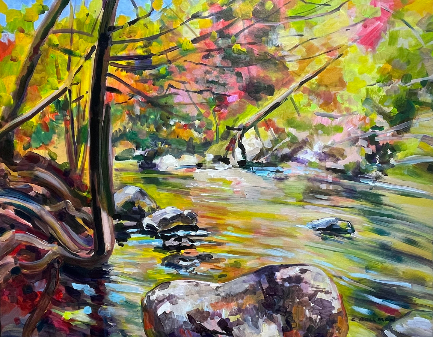 Down by the Riverside Inn  - Acrylic Painting by artist Charlotte Rollman