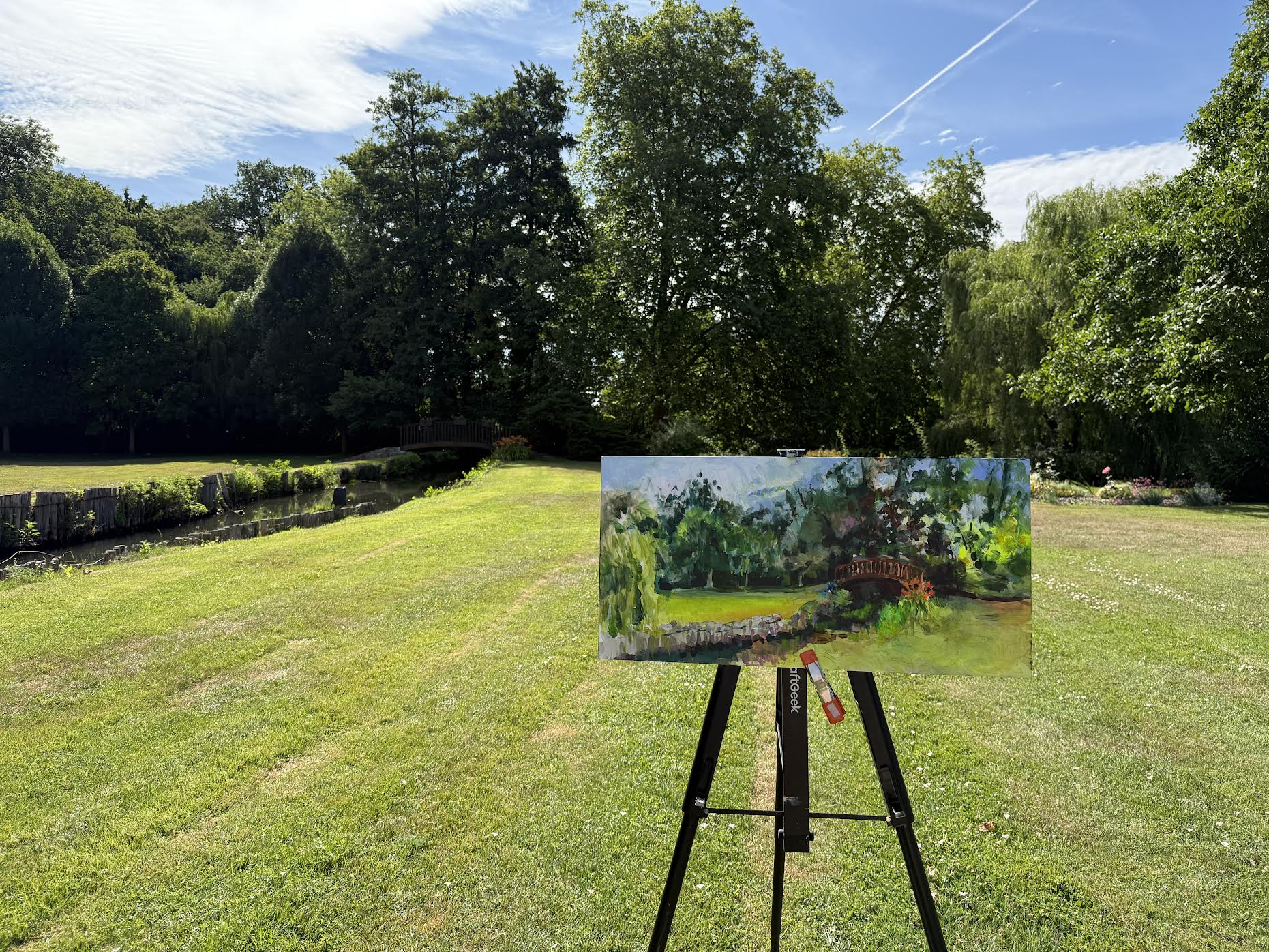 Moulin on the Eure - Acrylic Painting by artist Charlotte Rollman 12x24 in France