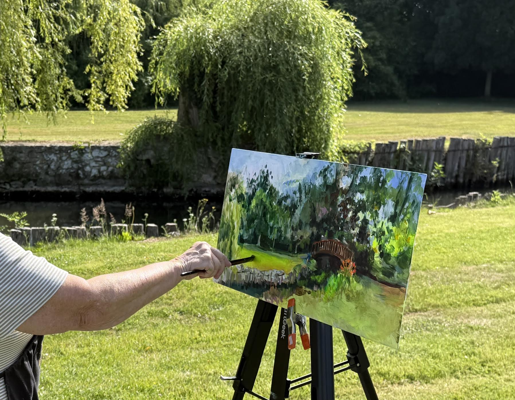 Moulin on the Eure - Acrylic Painting by artist Charlotte Rollman 12x24 in France