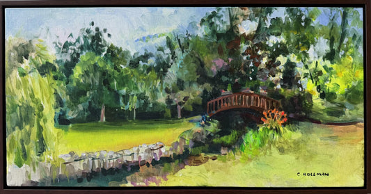 Moulin on the Eure - Acrylic Painting by artist Charlotte Rollman 12x24 in France