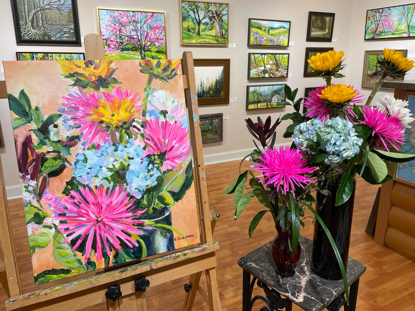 Pink Fireworks  - Acrylic Painting by artist Charlotte Rollman