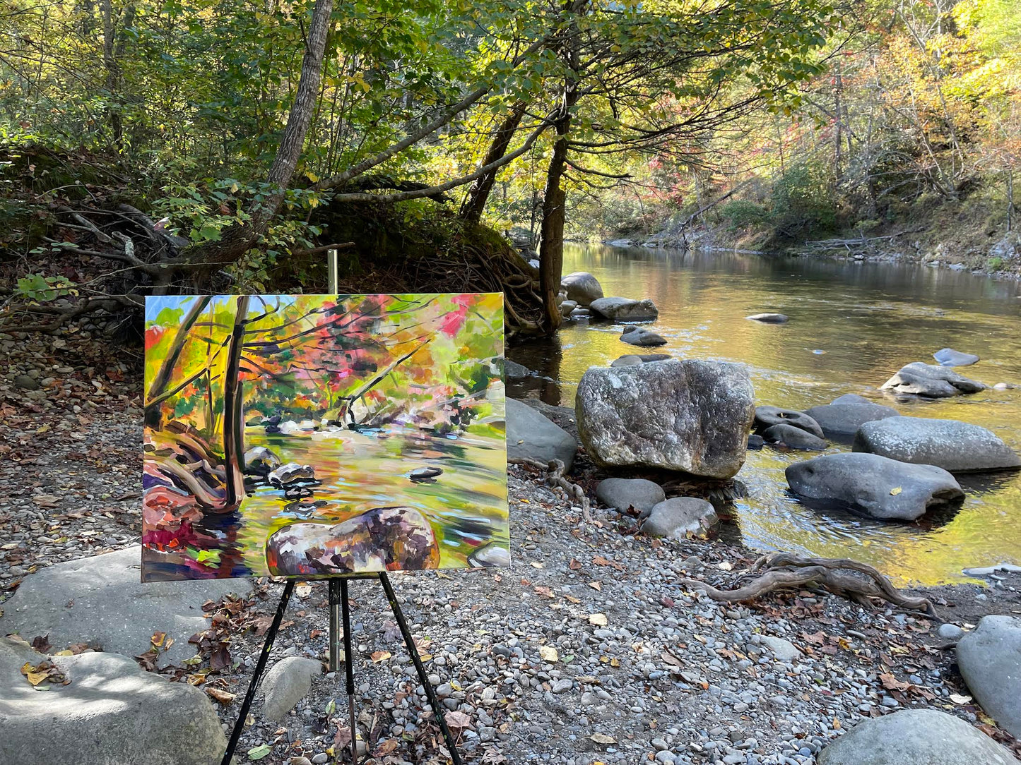 Down by the Riverside Inn  - Acrylic Painting by artist Charlotte Rollman