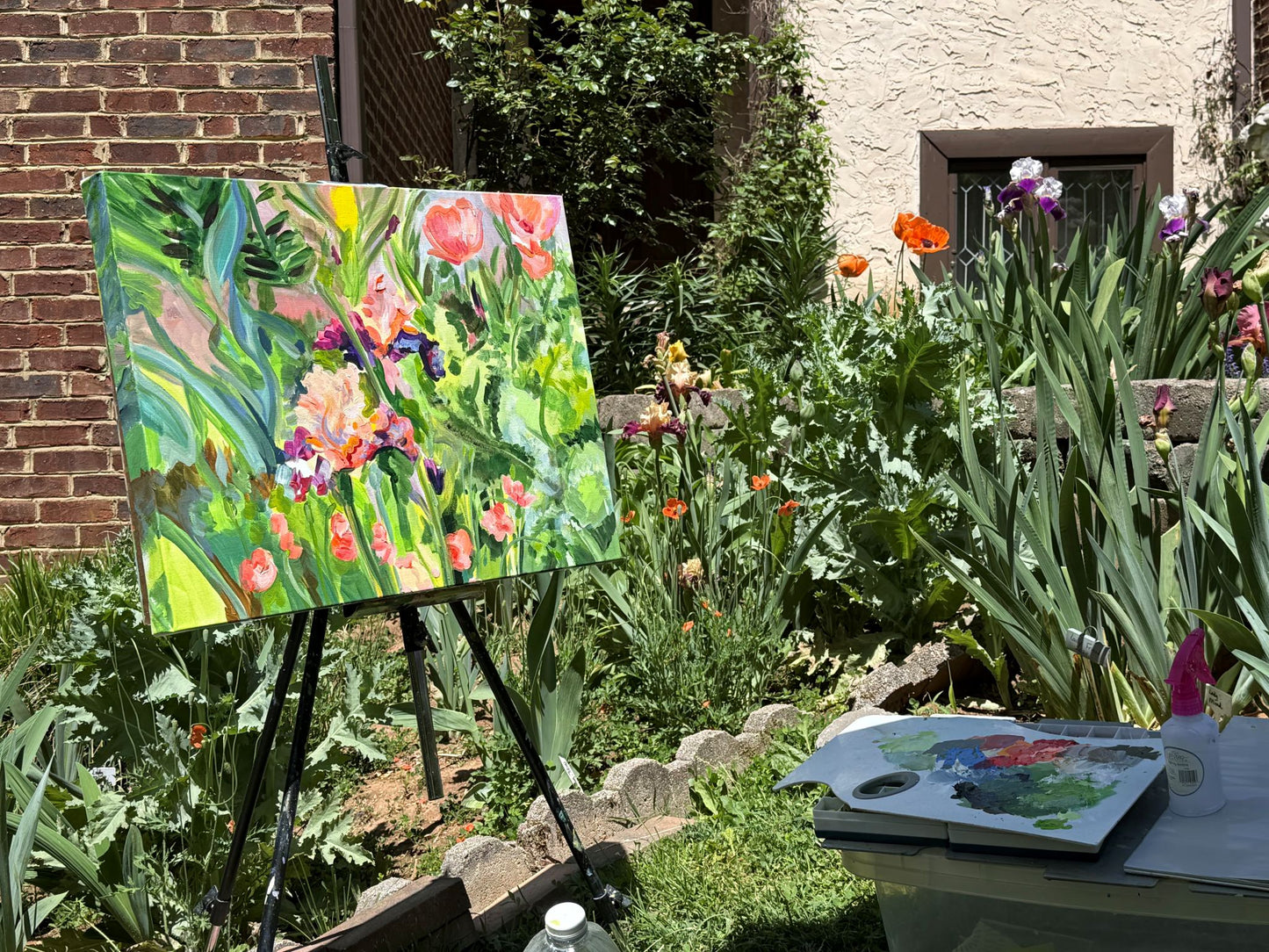 Carol's Irises and Poppies  - Acrylic Painting by artist Charlotte Rollman 18x24