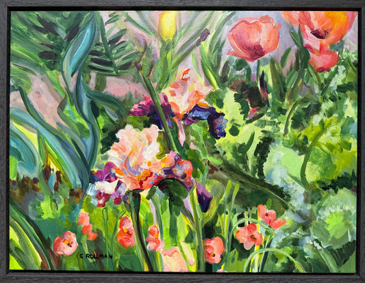 Carol's Irises and Poppies  - Acrylic Painting by artist Charlotte Rollman 18x24