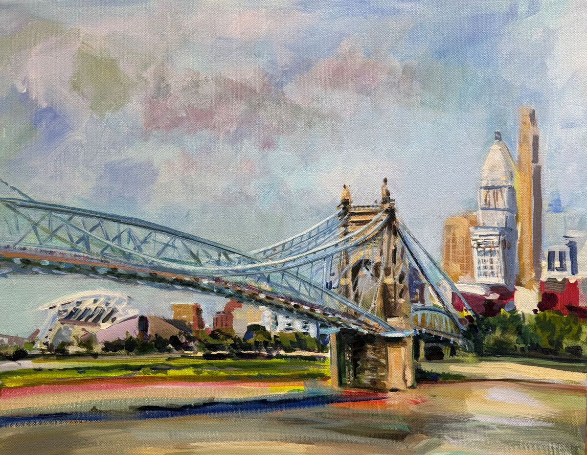 The Roebling Bridge on the Ohio - Acrylic Painting by Artist Charlotte Rollman 16x20