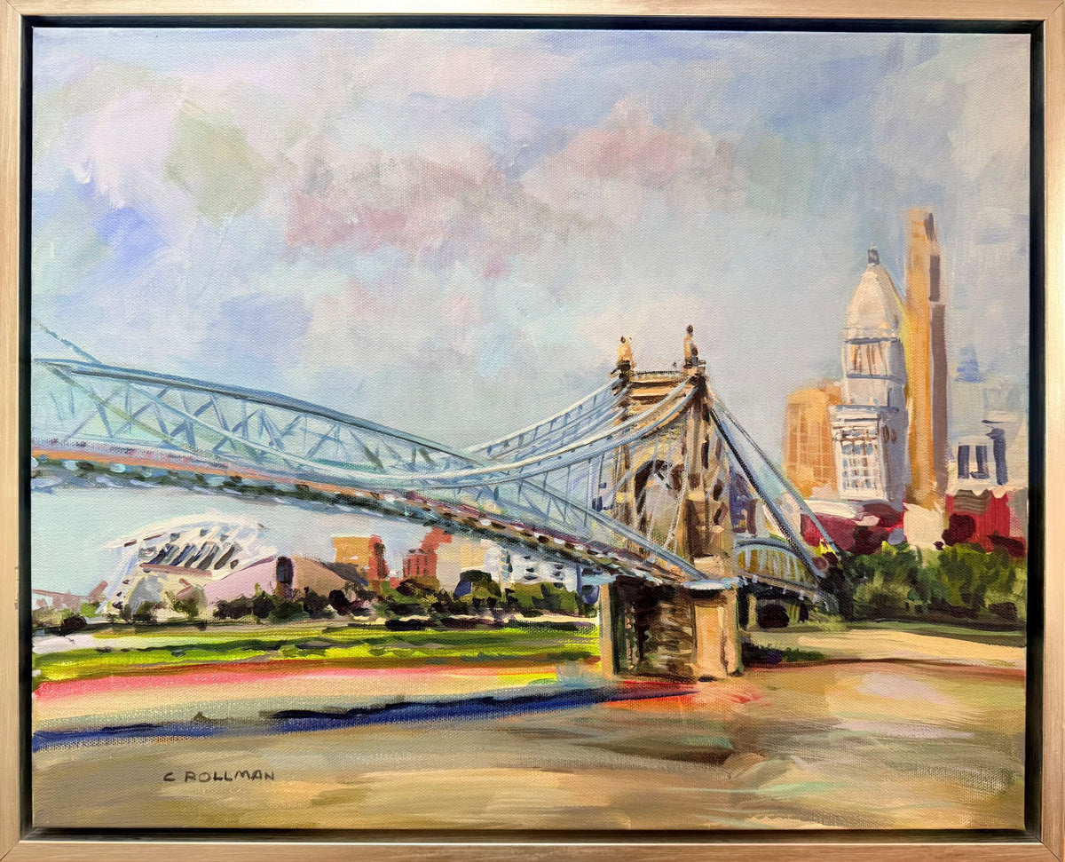 The Roebling Bridge on the Ohio - Acrylic Painting by Artist Charlotte Rollman 16x20