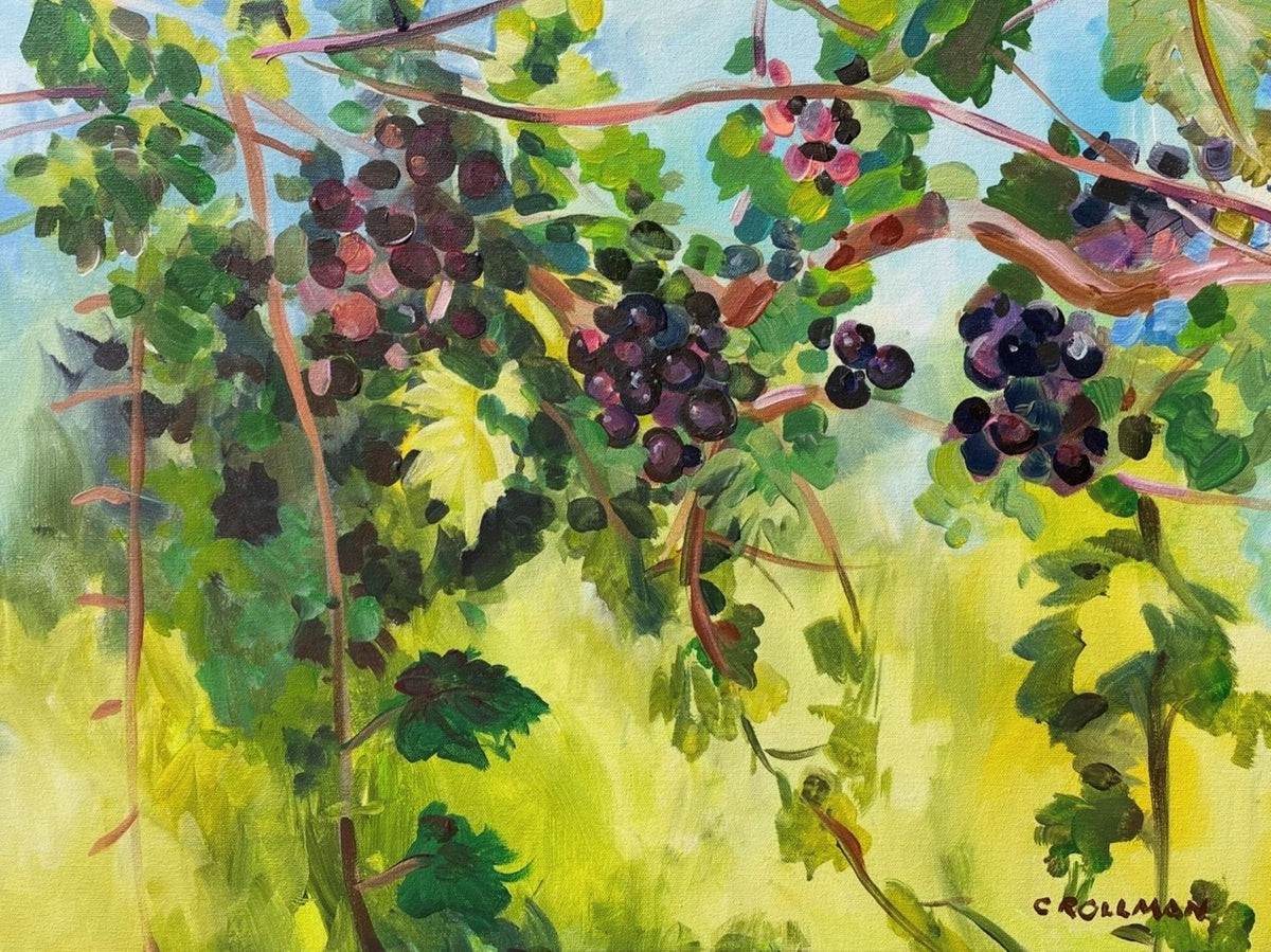 Muscadines at Sprout Springs Winery  - Acrylic Painting by artist Charlotte Rollman 18x24