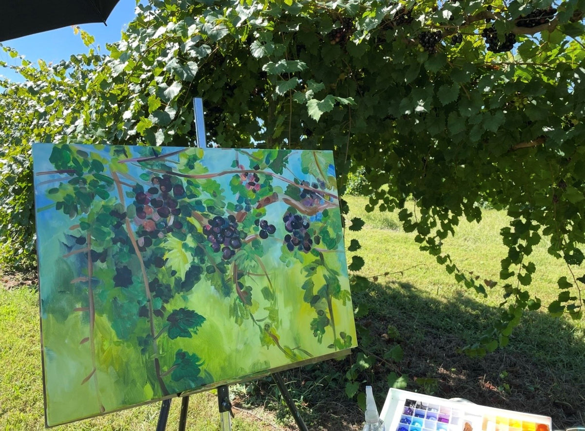 Muscadines at Sprout Springs Winery  - Acrylic Painting by artist Charlotte Rollman 18x24