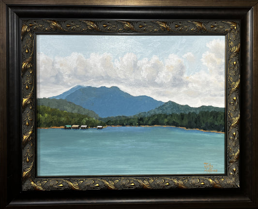 Blue Ridge Lake Morning - Oil Painting by artist Adkins 12x16