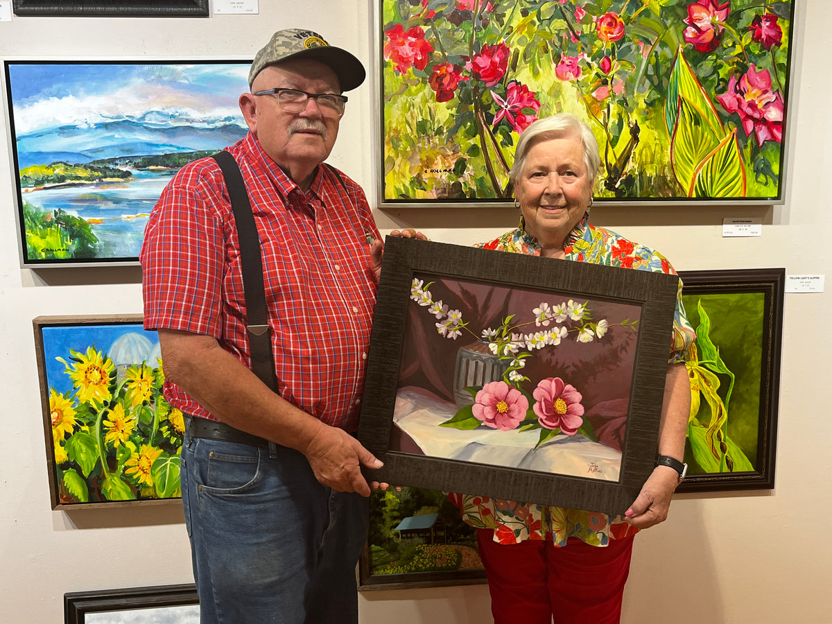 White Quince and Camelias  - Oil Painting by artist John Adkins