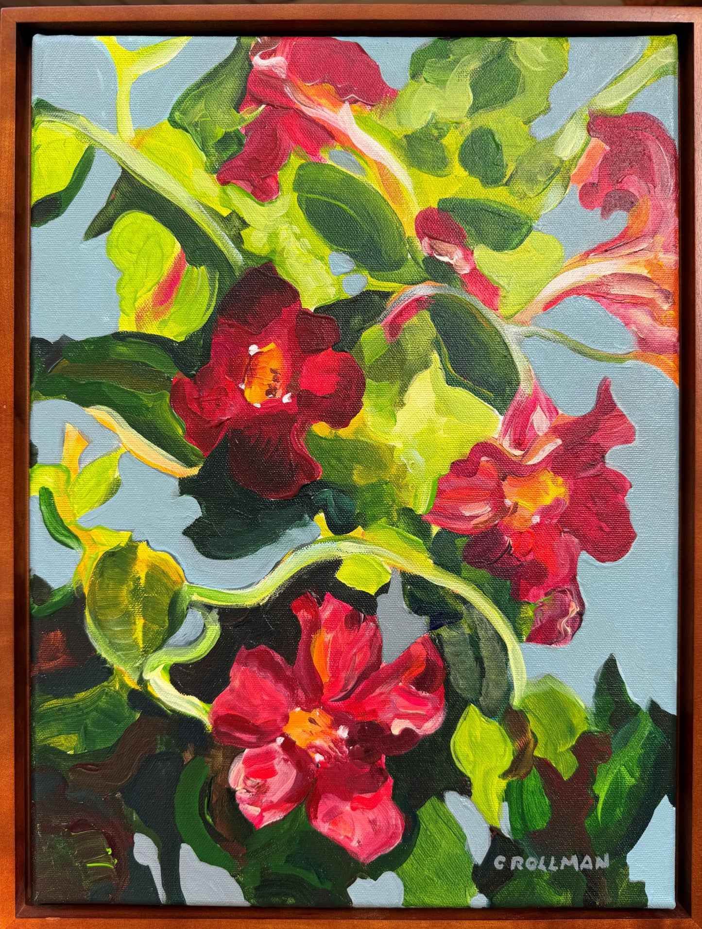Mandevilla - Acrylic Painting by artist Charlotte Rollman 14x11
