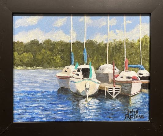 Boat at the Marina - Oil Painting by artist John Adkins 8x10